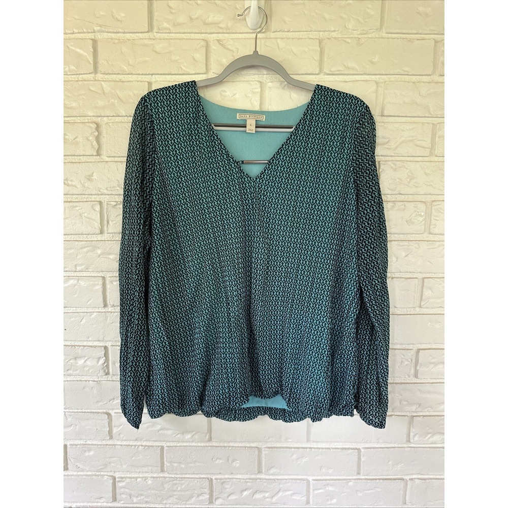 Dana Buchman Women's Size Large Teal Sheer Long Sleeve Blouse